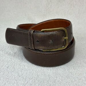 Torino Brown Leather Belt Solid Brass Buckle Men’s 34 Classic Business Casual